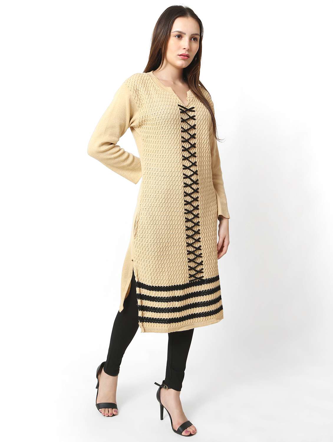 women self design long sleeves kurta - 21553821 -  Standard Image - 1