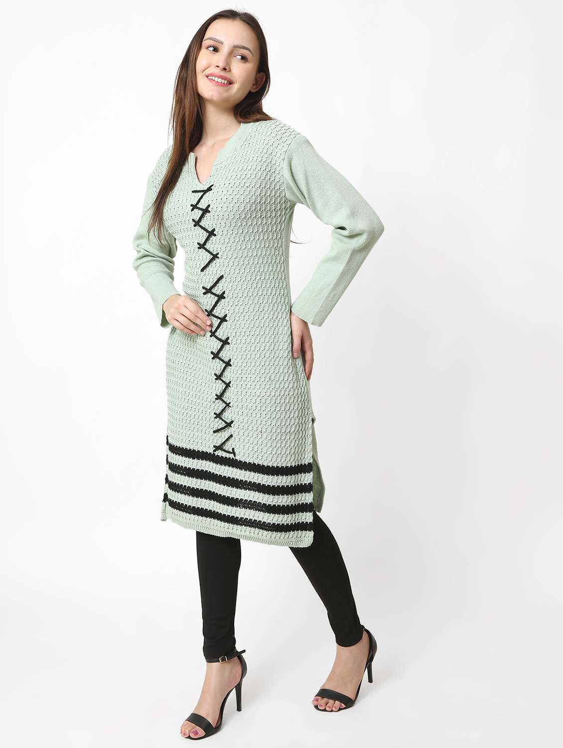 women self design long sleeves kurta - 21553822 -  Standard Image - 1