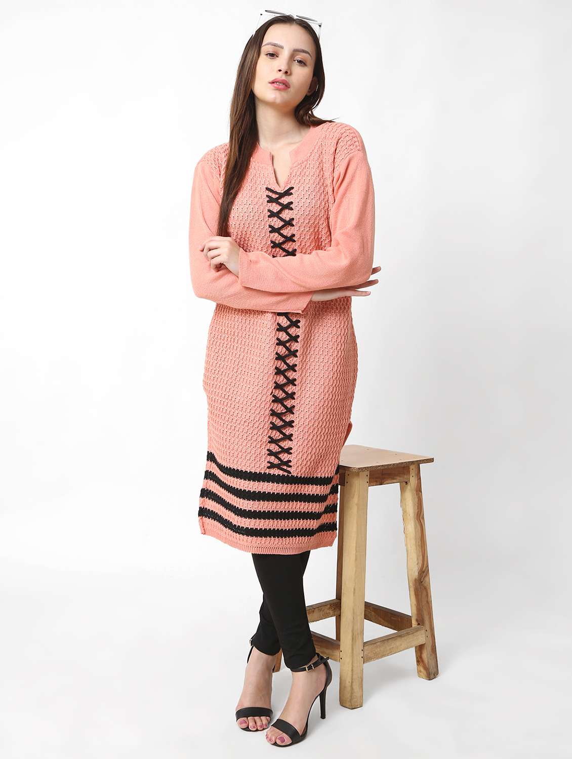 women self design long sleeves kurta - 21553824 -  Standard Image - 1