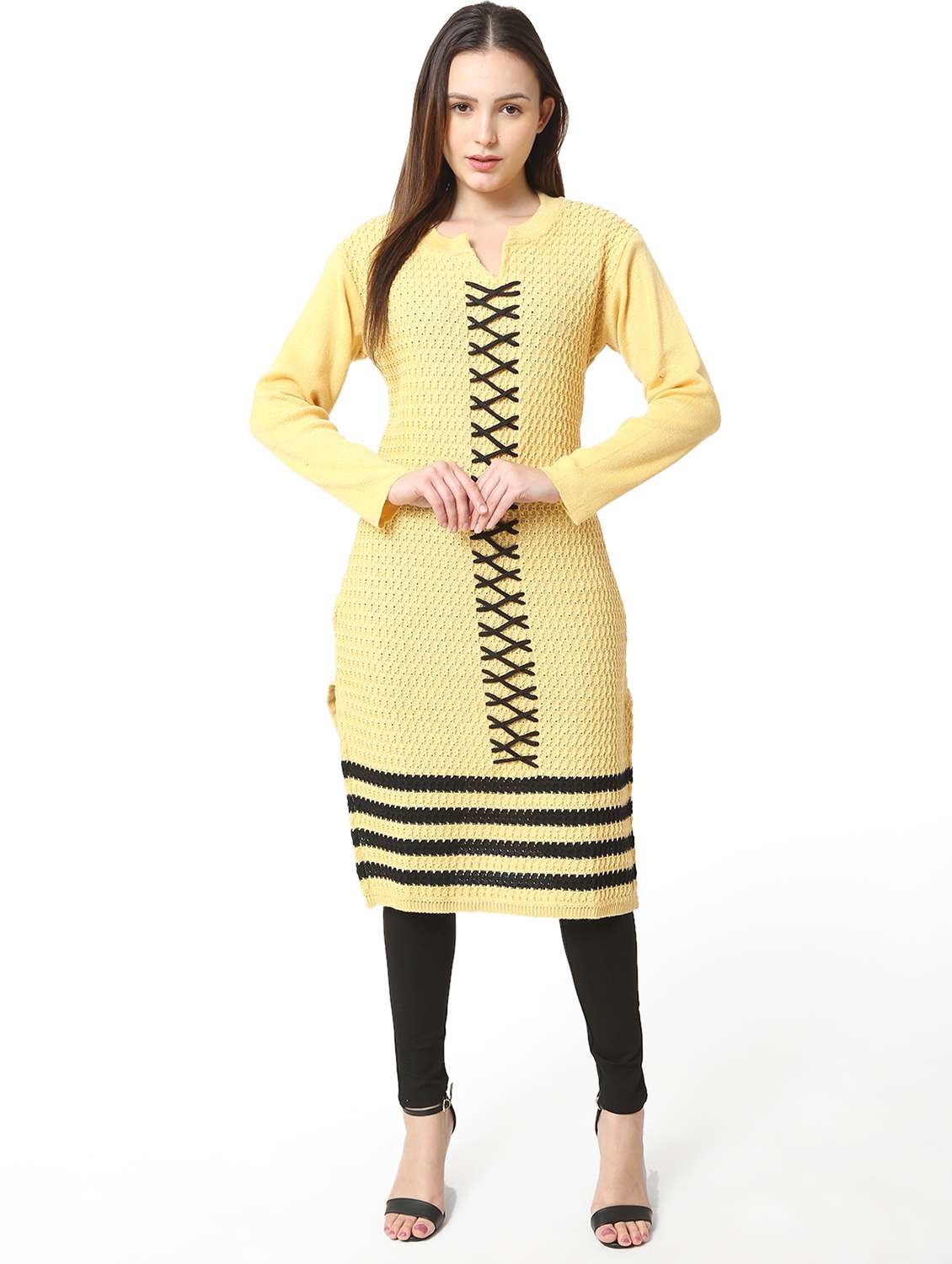 women self design long sleeves kurta