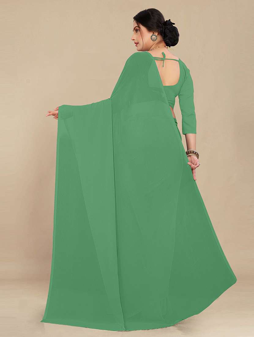 women green solid georgette saree - 21553830 -  Standard Image - 1
