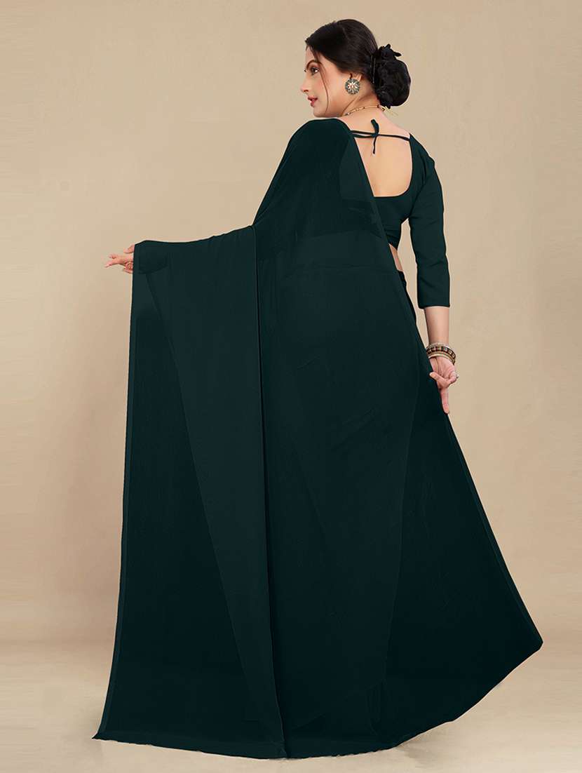 women bottle green solid georgette saree - 21553831 -  Standard Image - 1