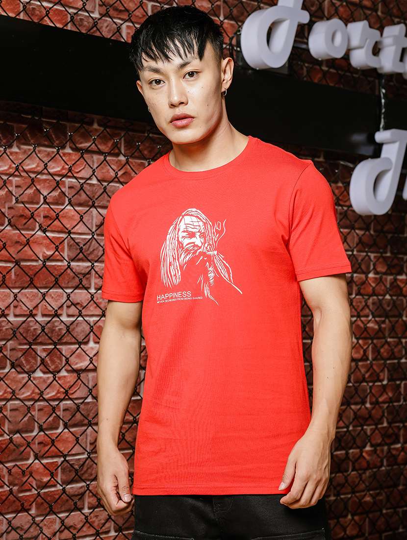 men chest print round neck t-shirt