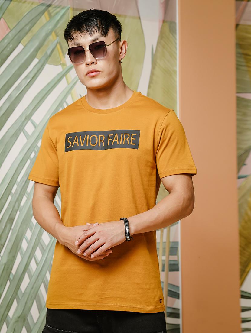 men chest print round neck t-shirt