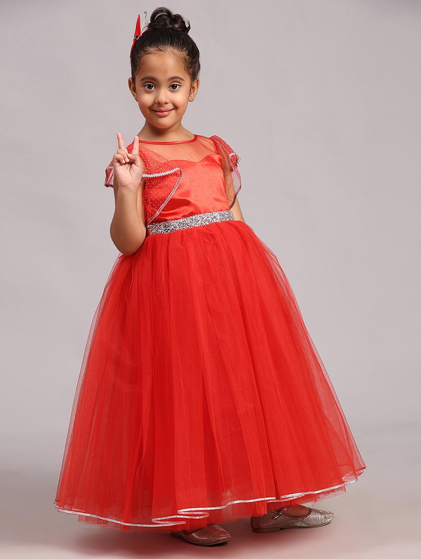 girls red self-designed frock - 21553898 -  Standard Image - 1