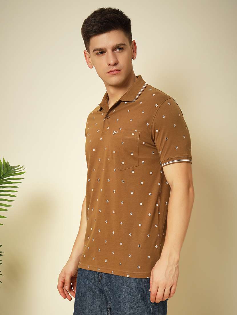 men printed short sleeve polo neck t-shirt