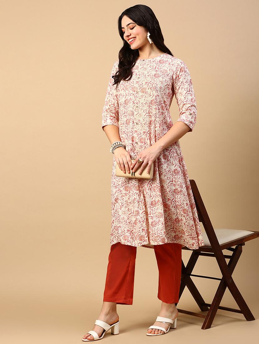 women printed round neck a-line kurta - 21553939 - Standard Image - 4