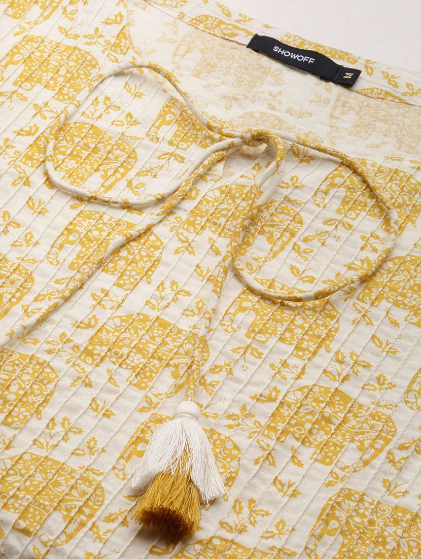 women printed tie up neck straight kurta - 21553942 -  Standard Image - 6