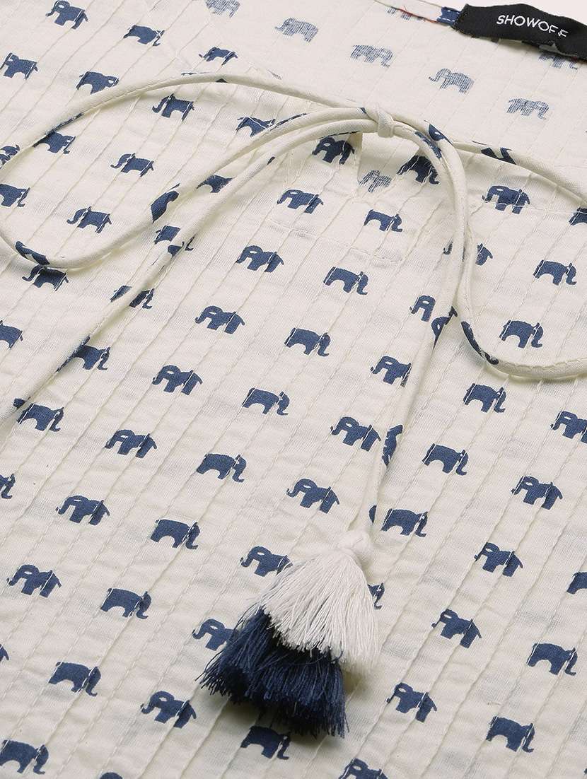 women printed tie up neck straight kurta - 21553944 -  Standard Image - 6