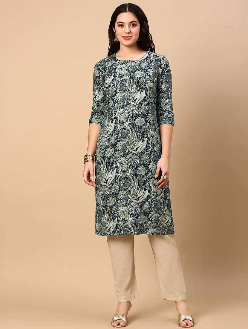 women printed round neck straight kurta - 21553947 -  Standard Image - 1