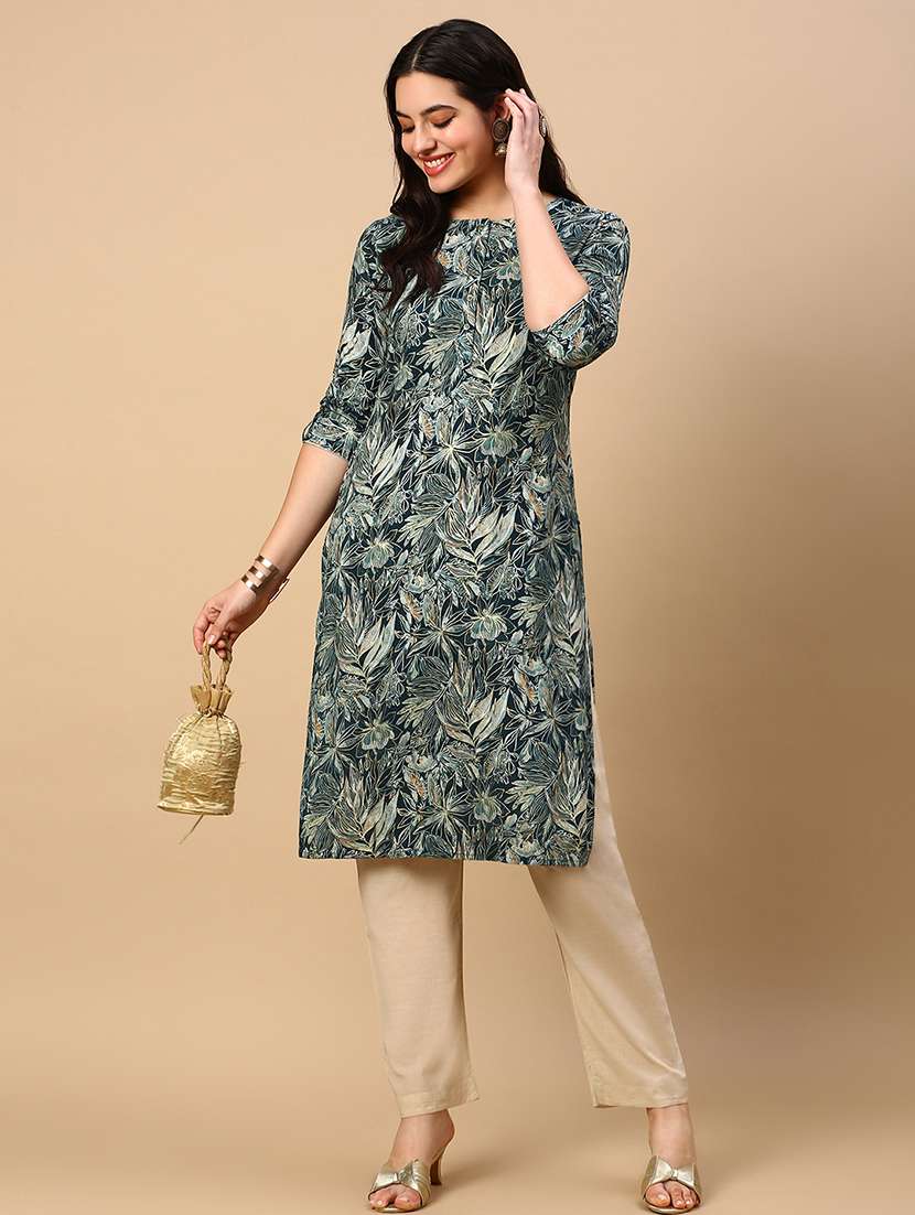 women printed round neck straight kurta - 21553947 -  Standard Image - 4