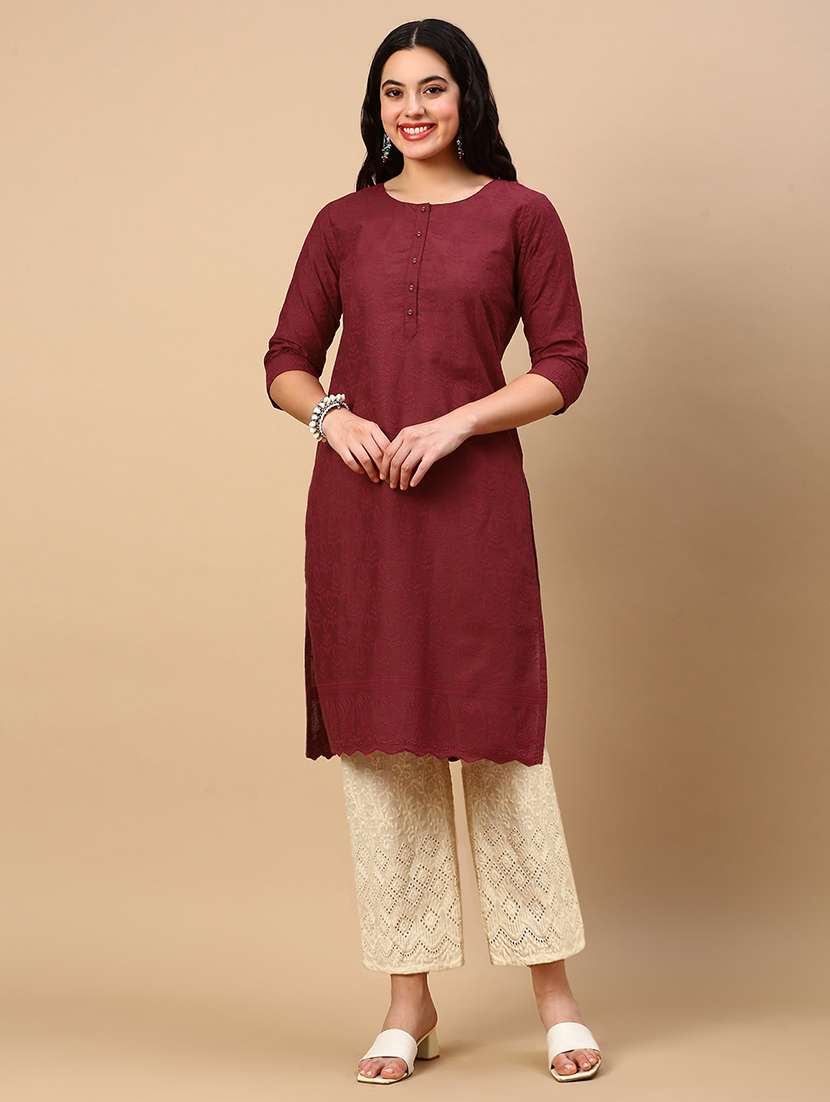 women embroidered round neck straight kurta - 21553948 -  Standard Image - 1