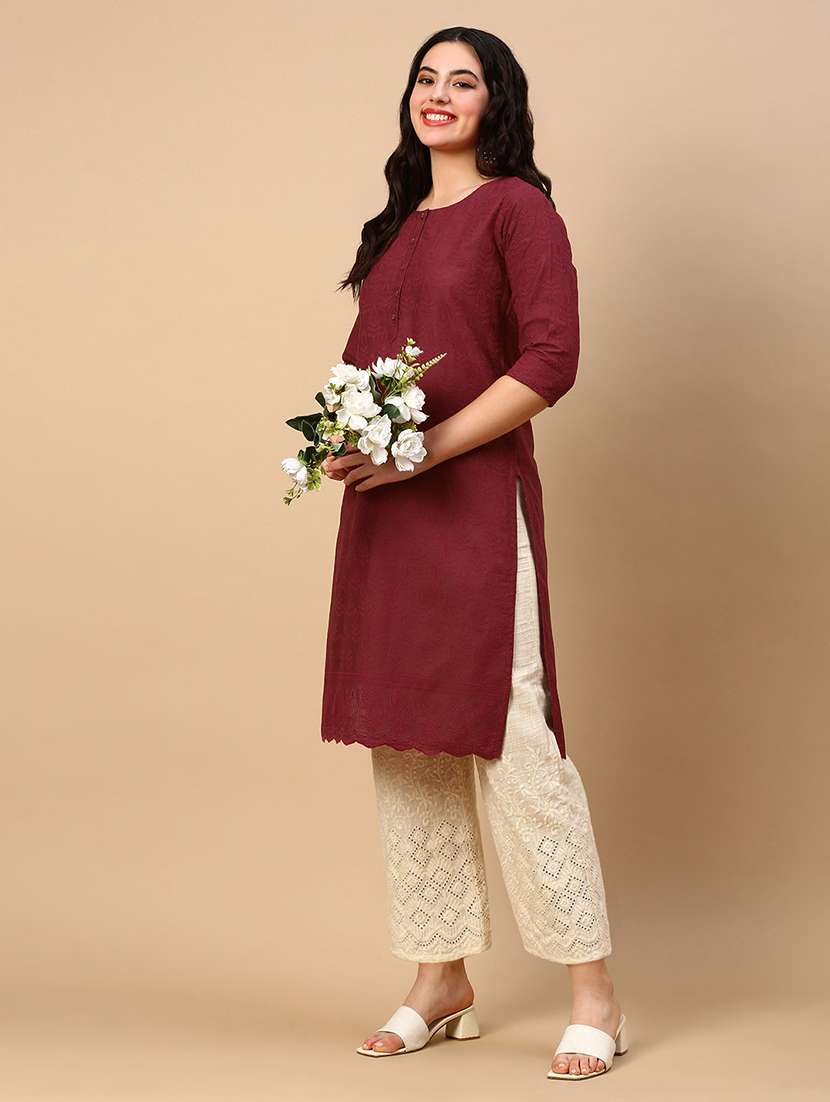 women embroidered round neck straight kurta - 21553948 -  Standard Image - 4