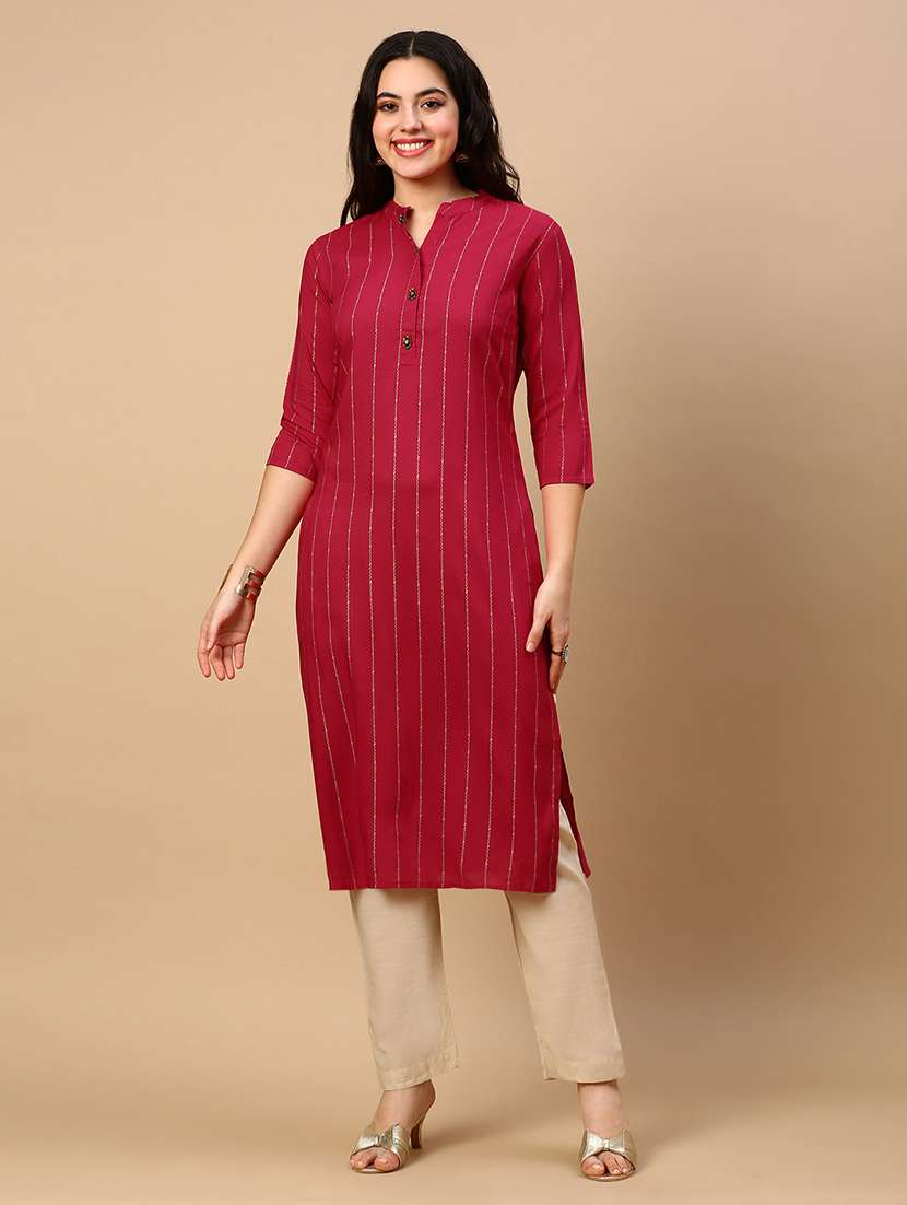 women striped printed straight kurta