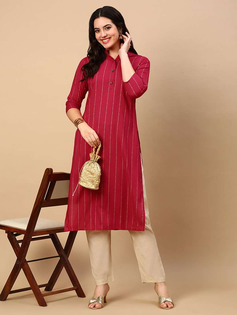 women striped printed straight kurta - 21553953 -  Standard Image - 4