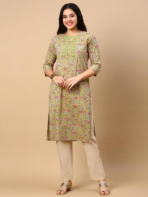 women printed embroidered detailed straight kurta - 21553961 - Standard Image - 0