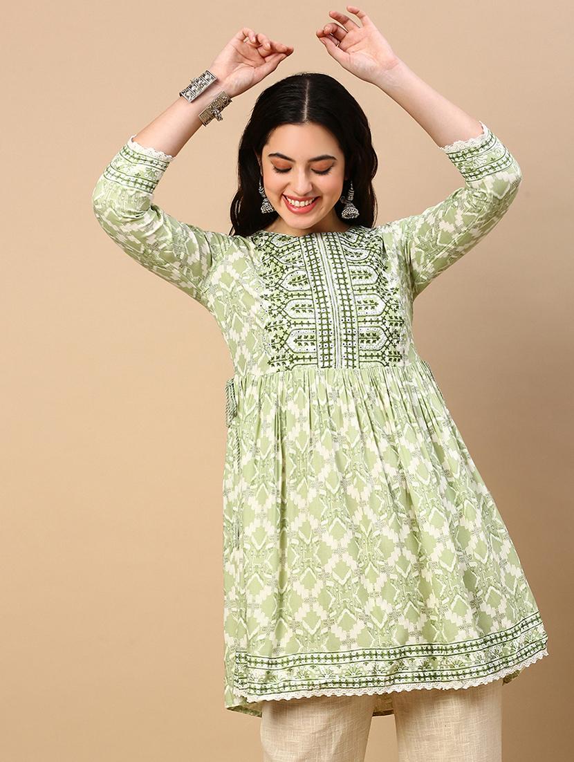 women printed round neck flared kurti - 21553965 -  Standard Image - 1