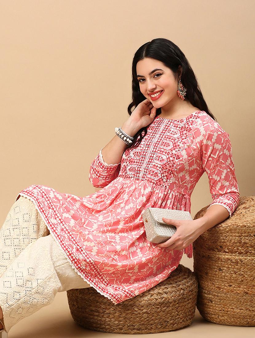women printed round neck flared kurti - 21553966 - Standard Image - 1