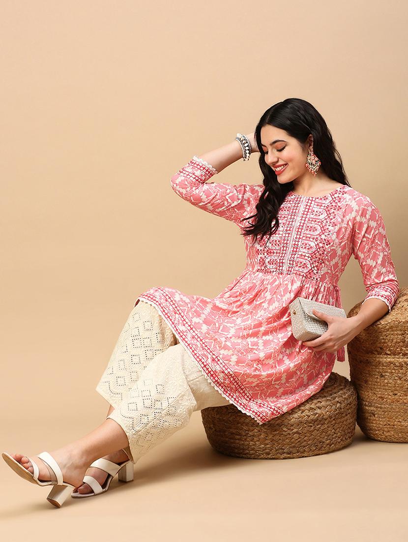 women printed round neck flared kurti - 21553966 - Standard Image - 4