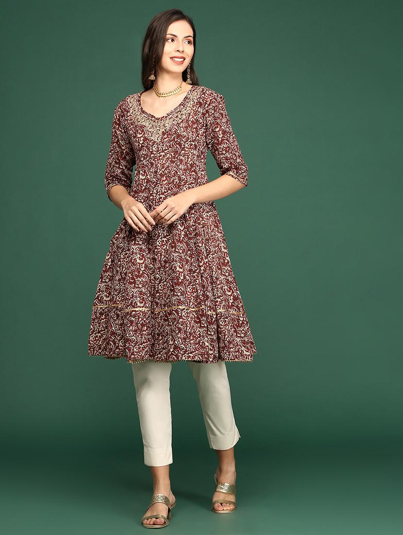 women printed embroidered detailed a-line kurta - 21553967 - Zoom Image - 0
