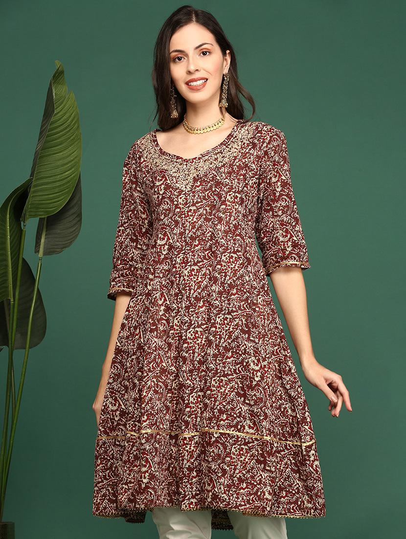women printed embroidered detailed a-line kurta - 21553967 - Standard Image - 1