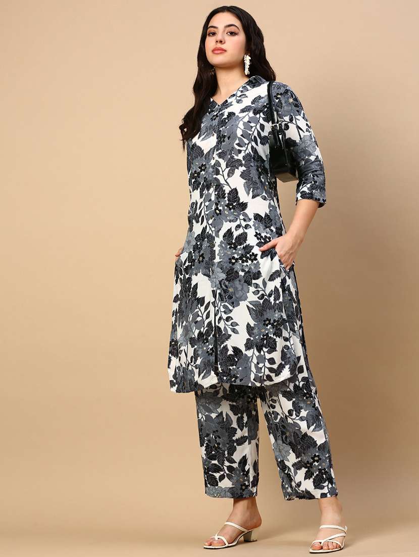 women floral shirt collar neck kurta palazzo set - 21553973 -  Standard Image - 1