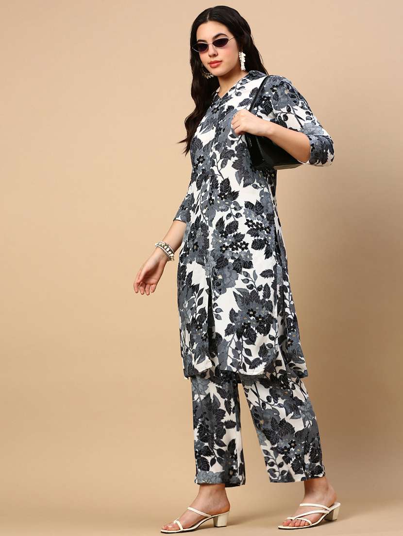 women floral shirt collar neck kurta palazzo set - 21553973 -  Standard Image - 4