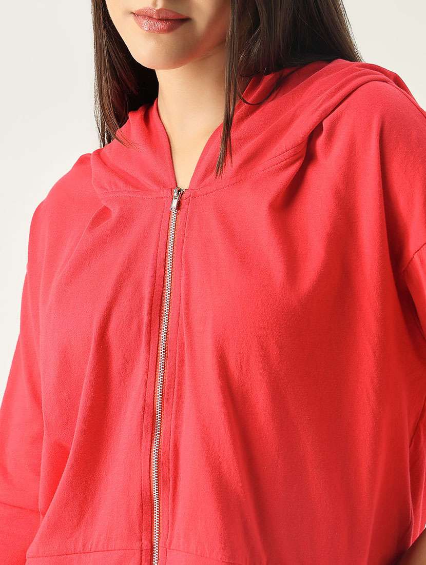 women solid hooded zipper sweatshirt - 21553991 -  Standard Image - 6