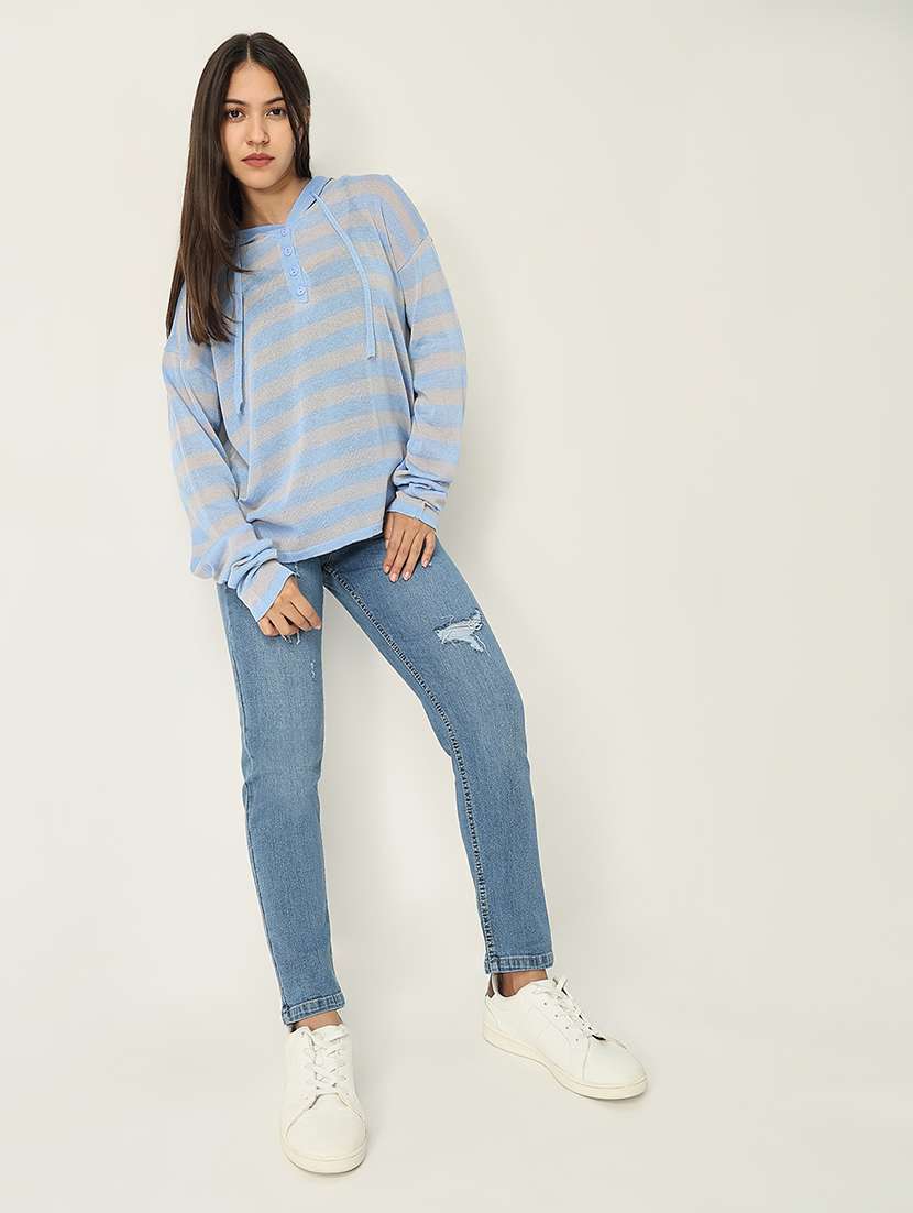 women striped printed hooded sweatshirt - 21553992 -  Standard Image - 4