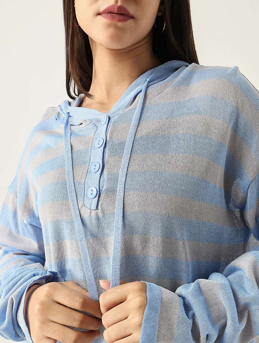 women striped printed hooded sweatshirt - 21553992 -  Standard Image - 6