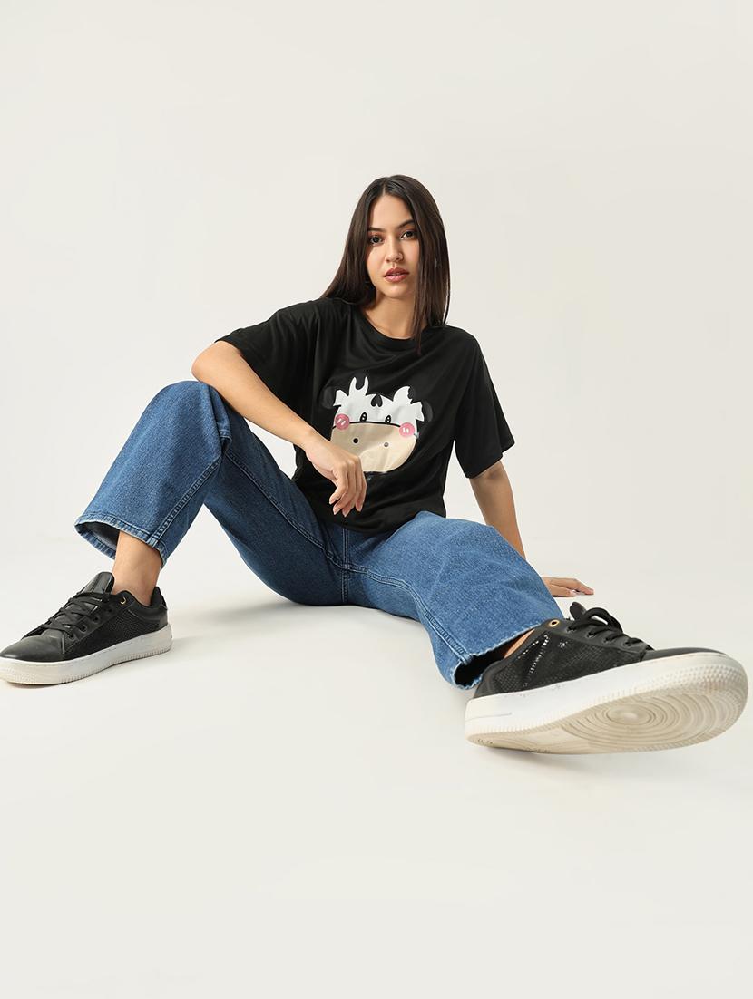 women front print round neck t-shirt - 21553997 - Standard Image - 4