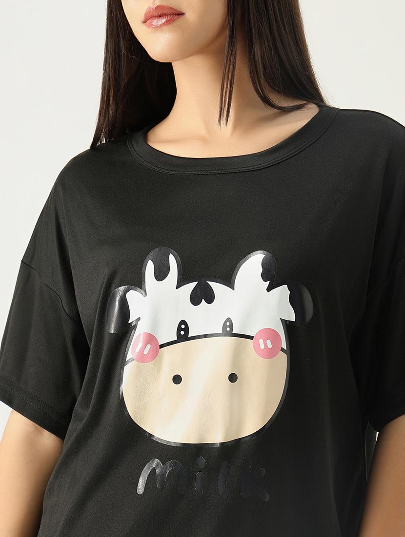 women front print round neck t-shirt - 21553997 - Standard Image - 6