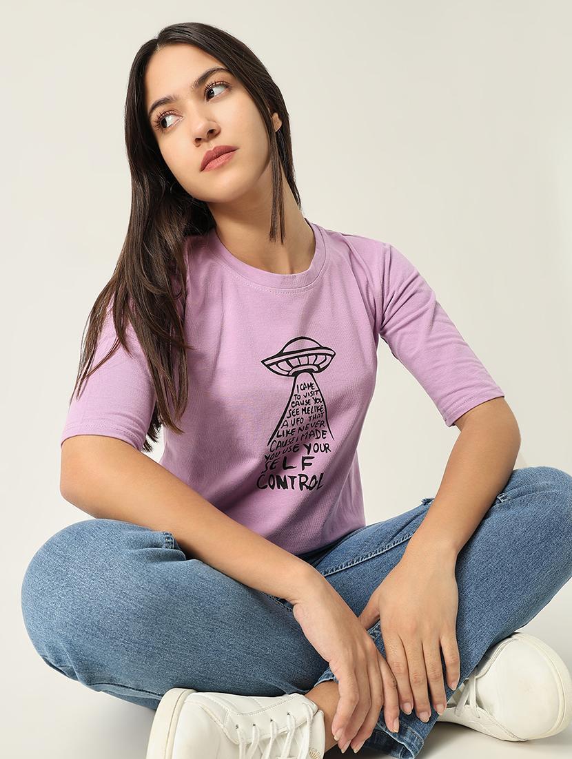 women front print round neck t-shirt - 21554001 - Standard Image - 1
