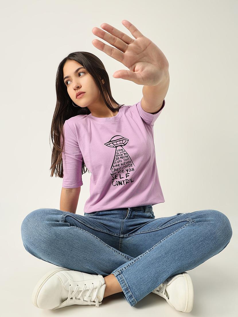 women front print round neck t-shirt - 21554001 - Standard Image - 4