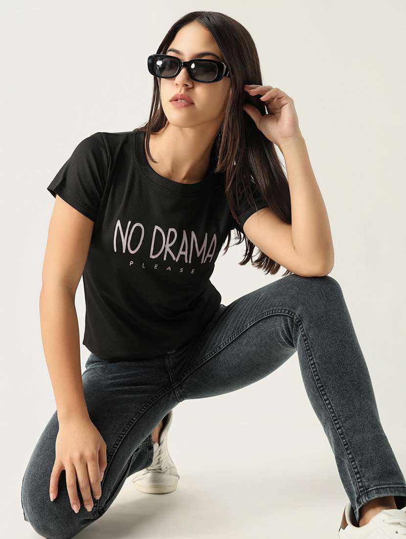 women front print round neck t-shirt - 21554002 -  Standard Image - 1