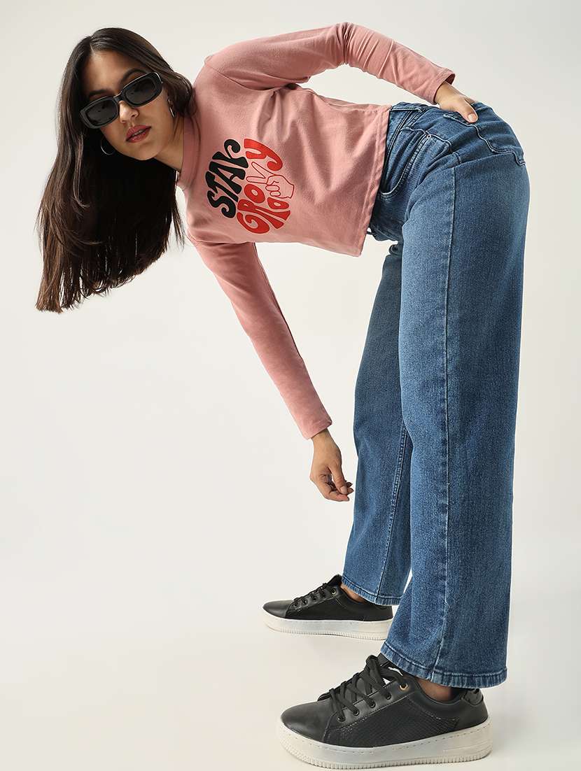 women front print round neck crop t-shirt - 21554005 -  Standard Image - 4