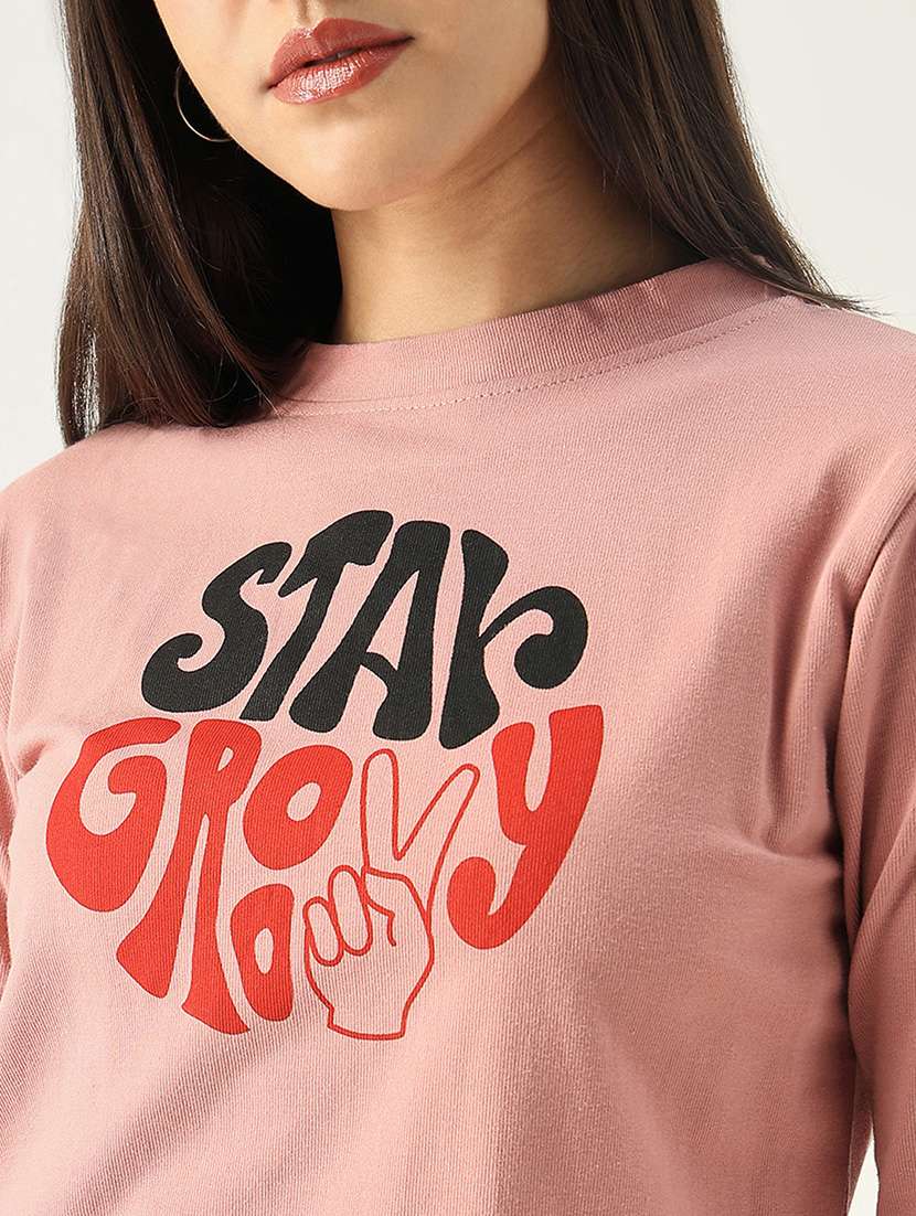 women front print round neck crop t-shirt - 21554005 -  Standard Image - 6