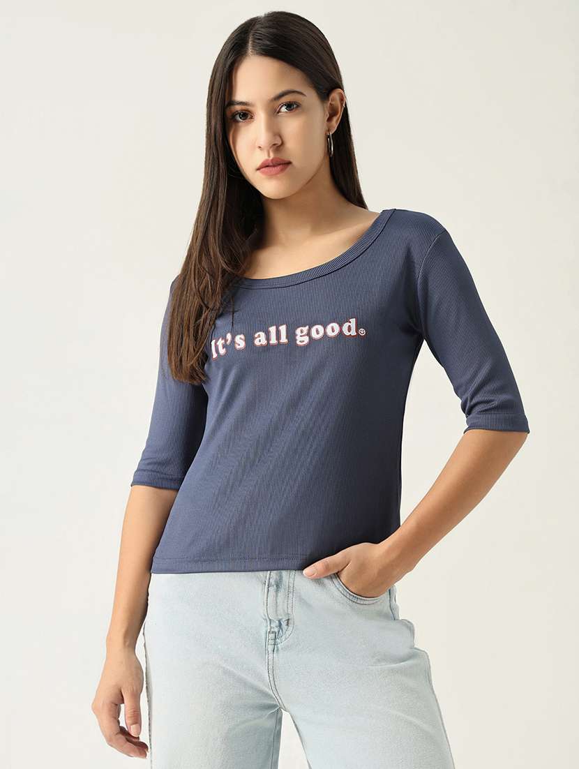 women chest printed round neck t-shirt
