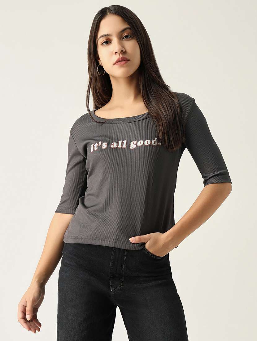 women chest printed round neck t-shirt