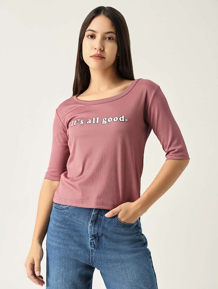 women chest printed round neck t-shirt