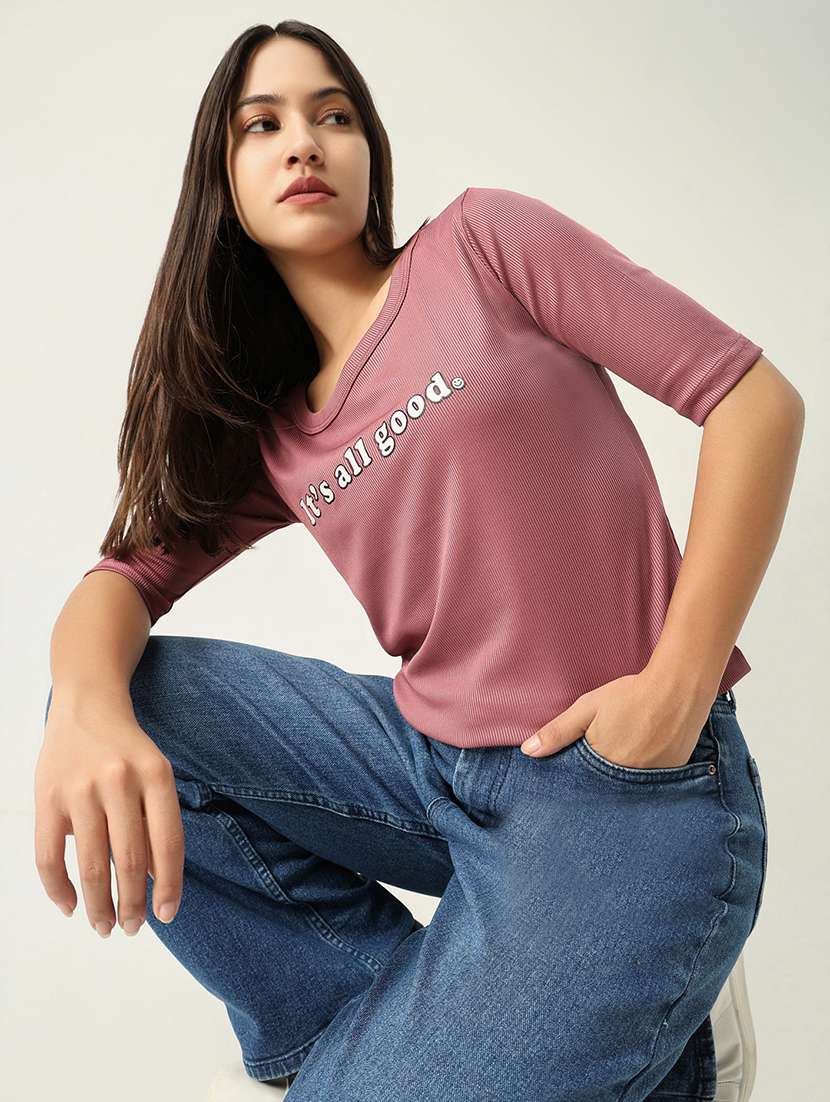 women chest printed round neck t-shirt - 21554009 -  Standard Image - 1