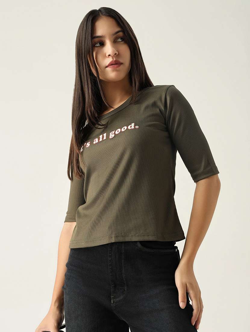 women chest printed round neck t-shirt - 21554010 -  Standard Image - 1