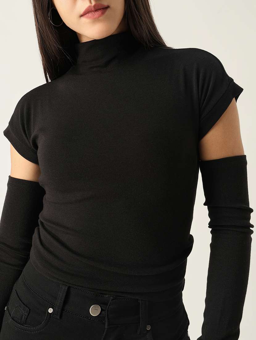 women black solid regular top - 21554043 -  Standard Image - 6
