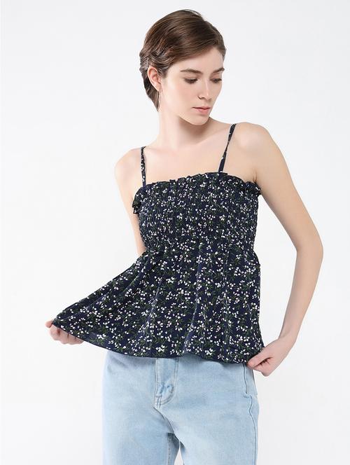 women navy blue floral printed peplum top - 21554050 -  Standard Image - 0