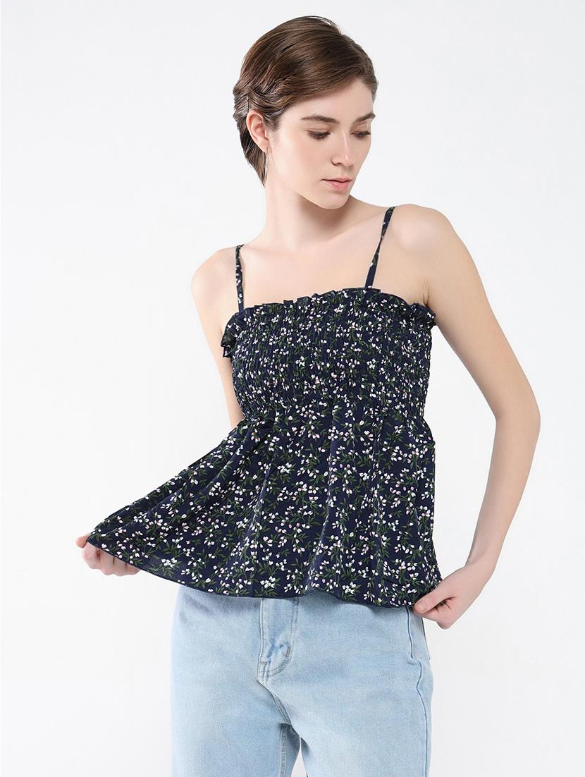 women navy blue floral printed peplum top - 21554050 -  Zoom Image - 0