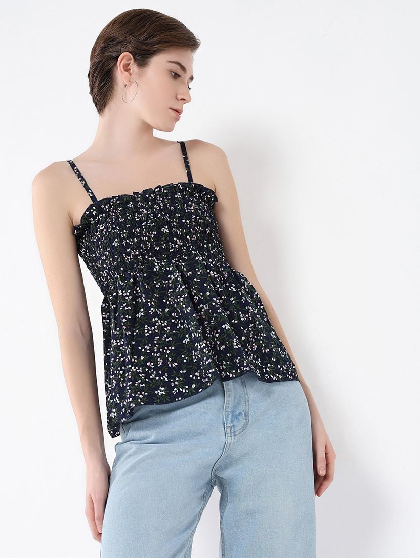 women navy blue floral printed peplum top - 21554050 -  Standard Image - 1