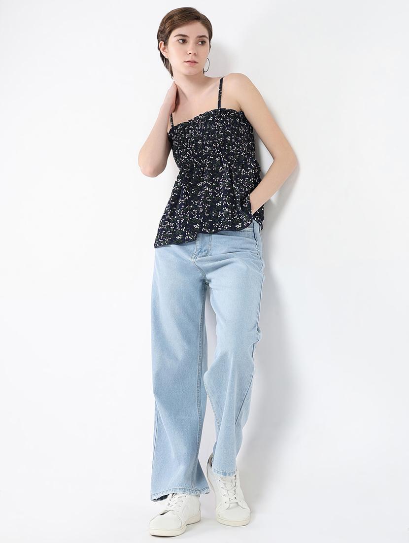 women navy blue floral printed peplum top - 21554050 - Standard Image - 4