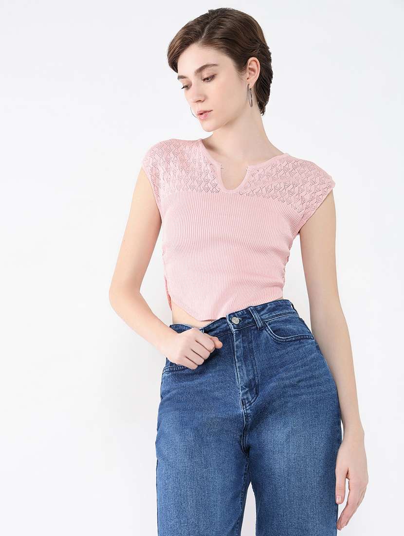 women pink self-designed crop top - 21554086 -  Standard Image - 1
