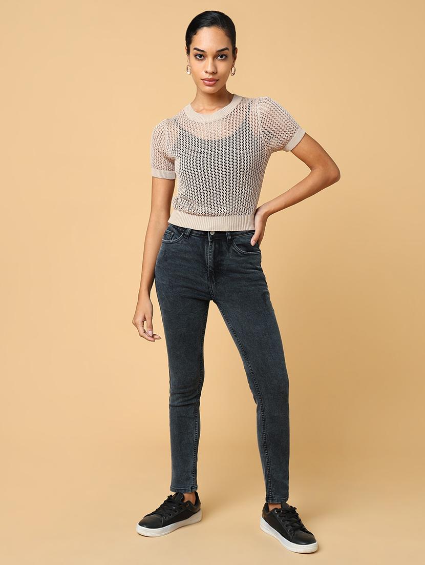 women beige crochet regular top - 21554092 - Standard Image - 4