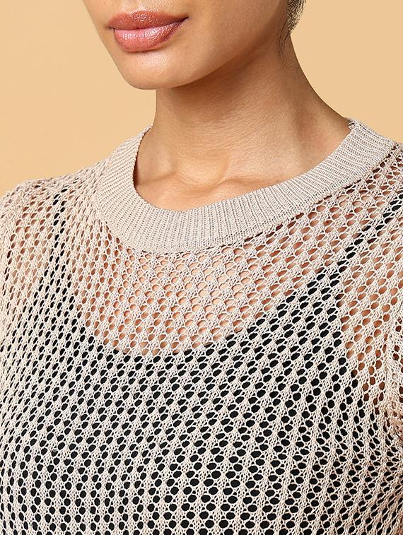 women beige crochet regular top - 21554092 - Standard Image - 6